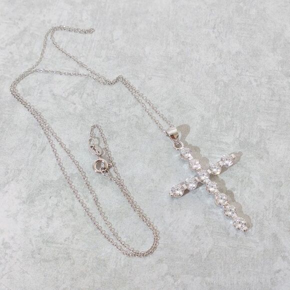 Simulated Diamond Cross Necklace CZ - Picture 2 of 7